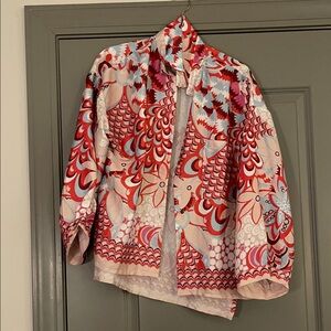 Vibrant Red Patterned Women's Blouse